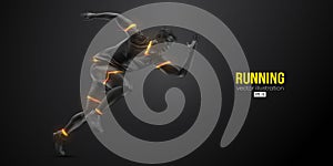 Abstract silhouette of a running athlete on black background. Runner man are running sprint or marathon. Vector