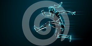 Abstract silhouette of a running athlete on black background. Runner woman are running sprint or marathon.