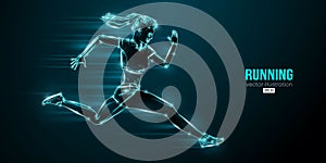 Abstract silhouette of a running athlete on black background. Runner woman are running sprint or marathon. Vector