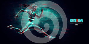 Abstract silhouette of a running athlete on black background. Runner woman are running sprint or marathon. Vector