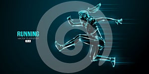 Abstract silhouette of a running athlete on black background. Runner woman are running sprint or marathon. Vector