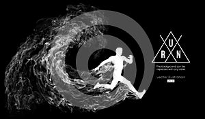 Abstract silhouette of a running athlete man on the dark, black background. Athlete runs sprint and marathon. Vector