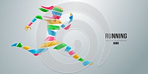 Abstract silhouette of a running athlete on white background. Runner woman are running sprint or marathon. Vector