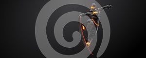 Abstract silhouette of a snowboarding on black background. The snowboarder man doing a trick. Carving. illustration