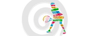 Abstract silhouette of a tennis player on white background. Tennis player woman with racket hits the ball. illustration