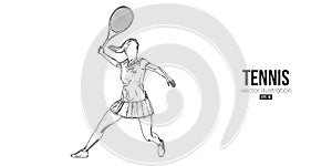 Abstract silhouette of a tennis player on white background. Tennis player woman with racket hits the ball. Vector