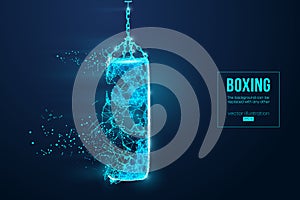 Abstract silhouette of a wireframe punching bag on the blue background. Boxing sports equipment. Boxer is winner. Vector
