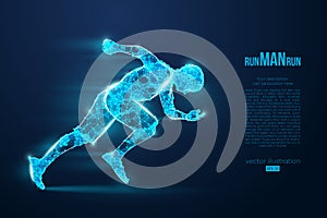Abstract silhouette of a wireframe running athlete, man on the blue background. Athlete runs sprint and marathon