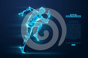 Abstract silhouette of a wireframe running athlete, man on the blue background. Athlete runs sprint and marathon