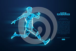 Abstract silhouette of a wireframe running athlete, man on the blue background. Athlete runs sprint and marathon