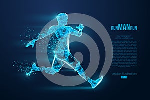 Abstract silhouette of a wireframe running athlete, man on the blue background. Athlete runs sprint and marathon