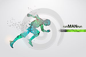 Abstract silhouette of a wireframe running athlete, man on the white background. Athlete runs sprint and marathon.