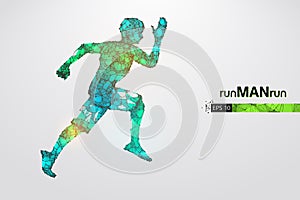 Abstract silhouette of a wireframe running athlete, man on the white background. Athlete runs sprint and marathon.