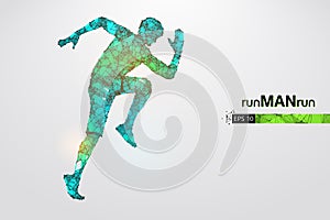 Abstract silhouette of a wireframe running athlete, man on the white background. Athlete runs sprint and marathon.