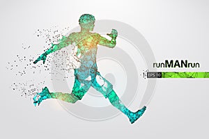 Abstract silhouette of a wireframe running athlete, man on the white background. Athlete runs sprint and marathon.