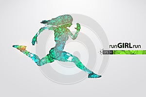 Abstract silhouette of a wireframe running athlete, woman on the white background. Athlete runs sprint and marathon.