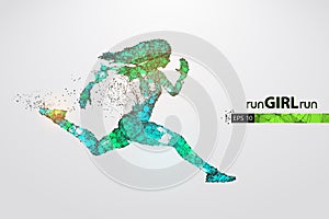 Abstract silhouette of a wireframe running athlete, woman on the white background. Athlete runs sprint and marathon.
