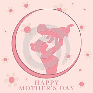 Abstract silhouette of woman and child Happy mother day poster Vector