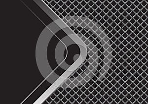 Abstract silver arrow curve with black blank space overlap on grey metal square mesh design modern futuristic background vector