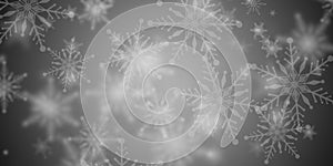Abstract silver background with flying snowflakes