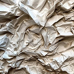 Abstract silver beige background with texture of crumpled paper, crumpled fabric. Generative AI