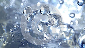 Abstract silver bubbles in water, shiny and reflective with bokeh effect