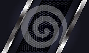 Abstract silver line dark grey on hexagon mesh design modern luxury futuristic background vector