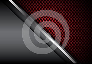 Abstract silver line gray metal red circle mesh design modern luxury background texture vector.