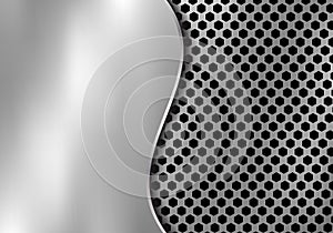Abstract silver metal background made from hexagon pattern texture with curve sheet iron. Geometric black and white
