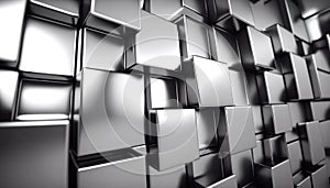 Abstract silver metal cubes background with light reflections. Generative AI.