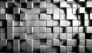 Abstract silver metal cubes background with light reflections. Generative AI.