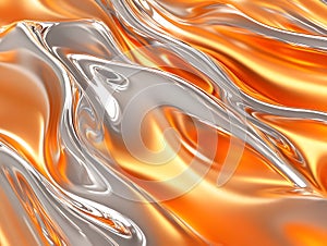 Abstract Silver and Orange Liquid Texture