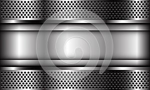 Abstract silver plate banner on metal circle mesh pattern design modern luxury futuristic industrial background vector