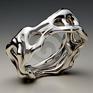 Abstract Silver Ring With Melting And Constructivist Roots