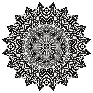 Abstract simple black and white flora star mandala