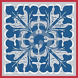 Abstract simple floral rosette in a square. Interior wall design. Geometric oriental arabesque leaf pattern fashion style.
