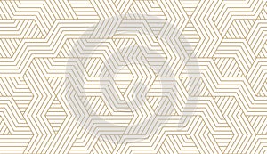 Abstract simple geometric vector seamless pattern with gold line texture on white background. Light modern simple