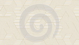 Abstract simple geometric vector seamless pattern with gold line texture on white background. Light modern simple