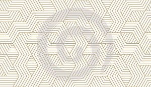 Abstract simple geometric vector seamless pattern with gold line texture on white background. Light modern simple photo