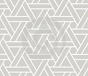 Abstract simple geometric vector seamless pattern with white line triangular texture on grey background. Light gray