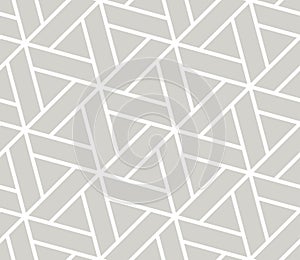 Abstract simple geometric vector seamless pattern with white line triangular texture on grey background. Light gray