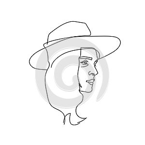 Abstract single line drawing portrait of a women