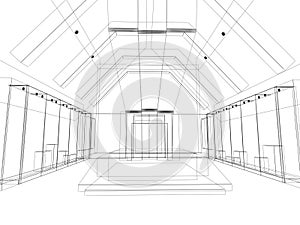 Abstract sketch design of exhibition room ,interior museum