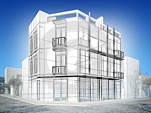 Abstract sketch design of exterior building