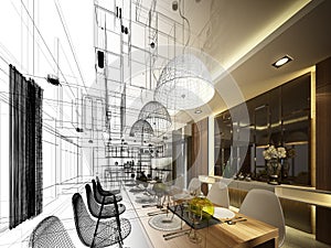 Abstract sketch design of interior dining