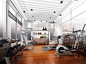 Abstract sketch design of interior fitness room