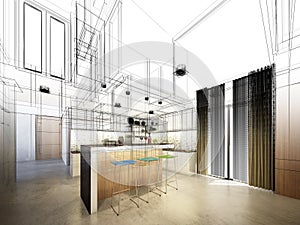 Abstract sketch design of interior kitchen
