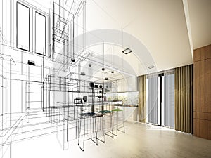 Abstract sketch design of interior kitchen
