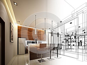 Abstract sketch design of interior kitchen