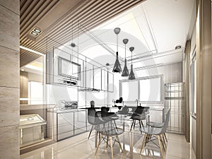 Abstract sketch design of interior kitchen